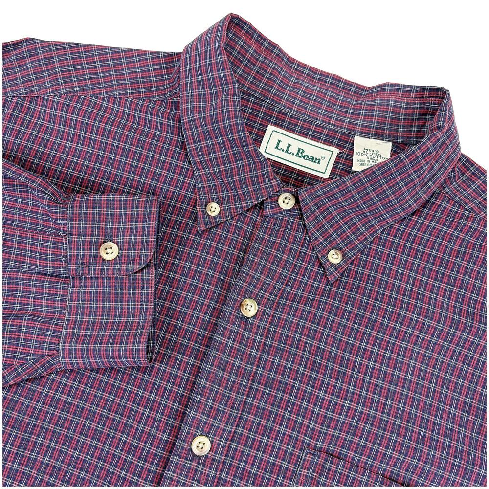 LL Bean Plaid Button Down Shirt Mens XL Red Blue 100% Cotton Long Sleeve